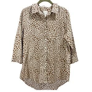 Chico's Button-Up Shirt No-Iron Giraffe Print 3/4 sleeves hi/lo Women's Size 1